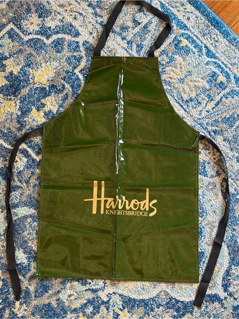 Vintage Harrods Knightsbridge Green PVC Cotton Apron Made in UK by Ulster